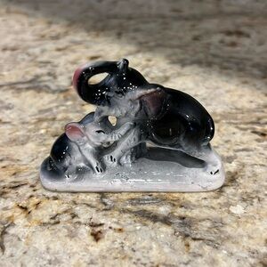 Elephants Antique Vintage Ceramic Mommy & Baby Trunk-Up